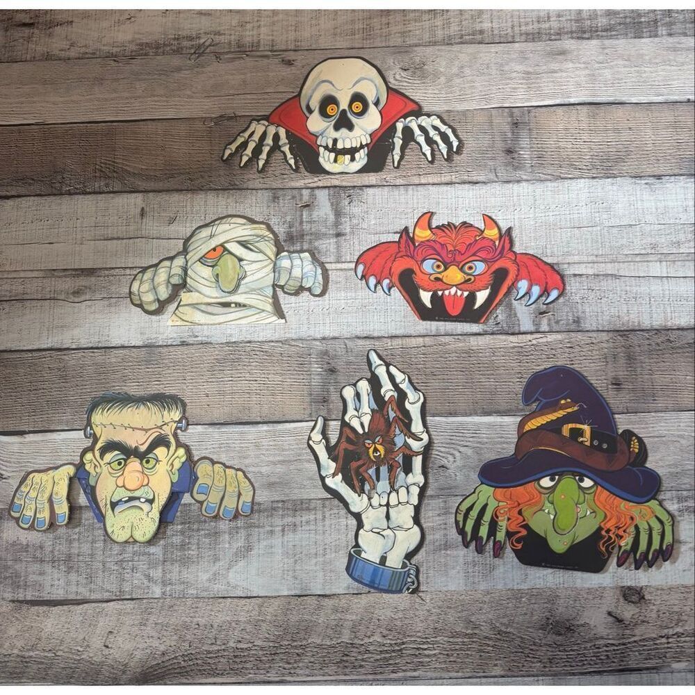 Rare VTG 1982 Hallmark Halloween Die Cut Decorations 3D Mummy Witch Skull Retro